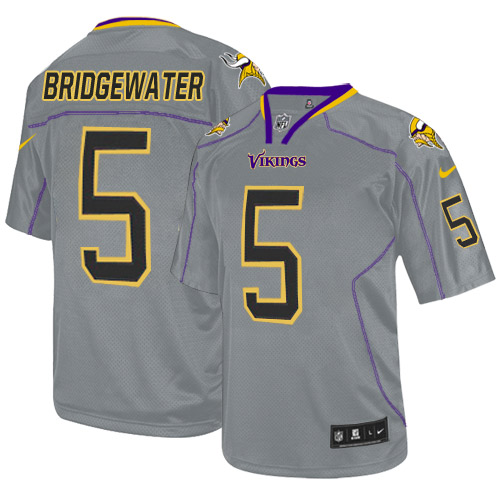 Youth Elite Teddy Bridgewater Nike Jersey Lights Out Grey - #5 NFL Minnesota Vikings